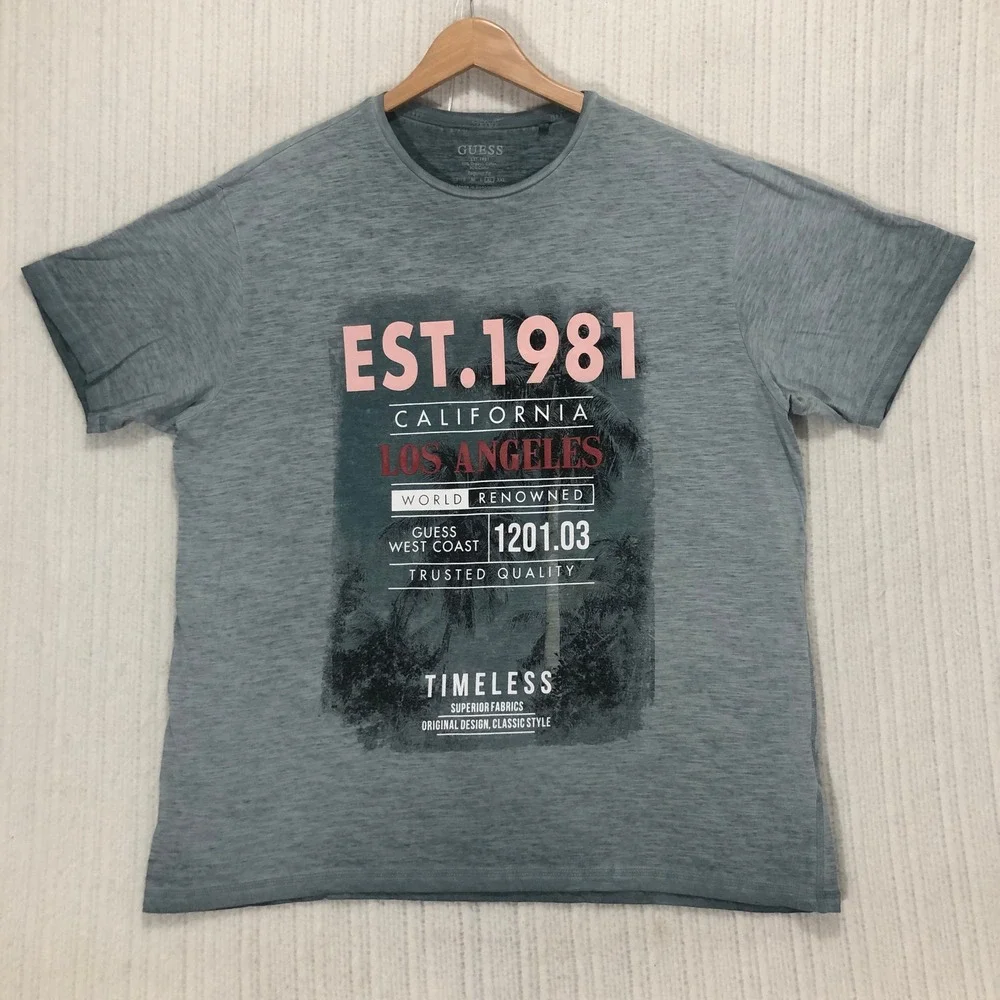 Guess Mens T Shirt XL Extra Large Gray California Los Angeles Graphic Tee - Picture 3 of 8